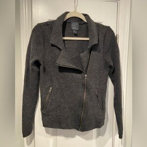 Paraphrase Size M Gray 100% Wool Asymmetrical Full Zip Bomber Sweater Jacket